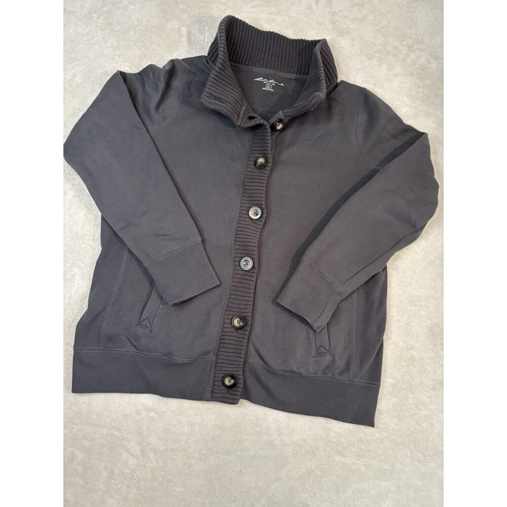 Women's Gray Eddie Bauer Button Up Cardigan Sweater XL Fleece Lined